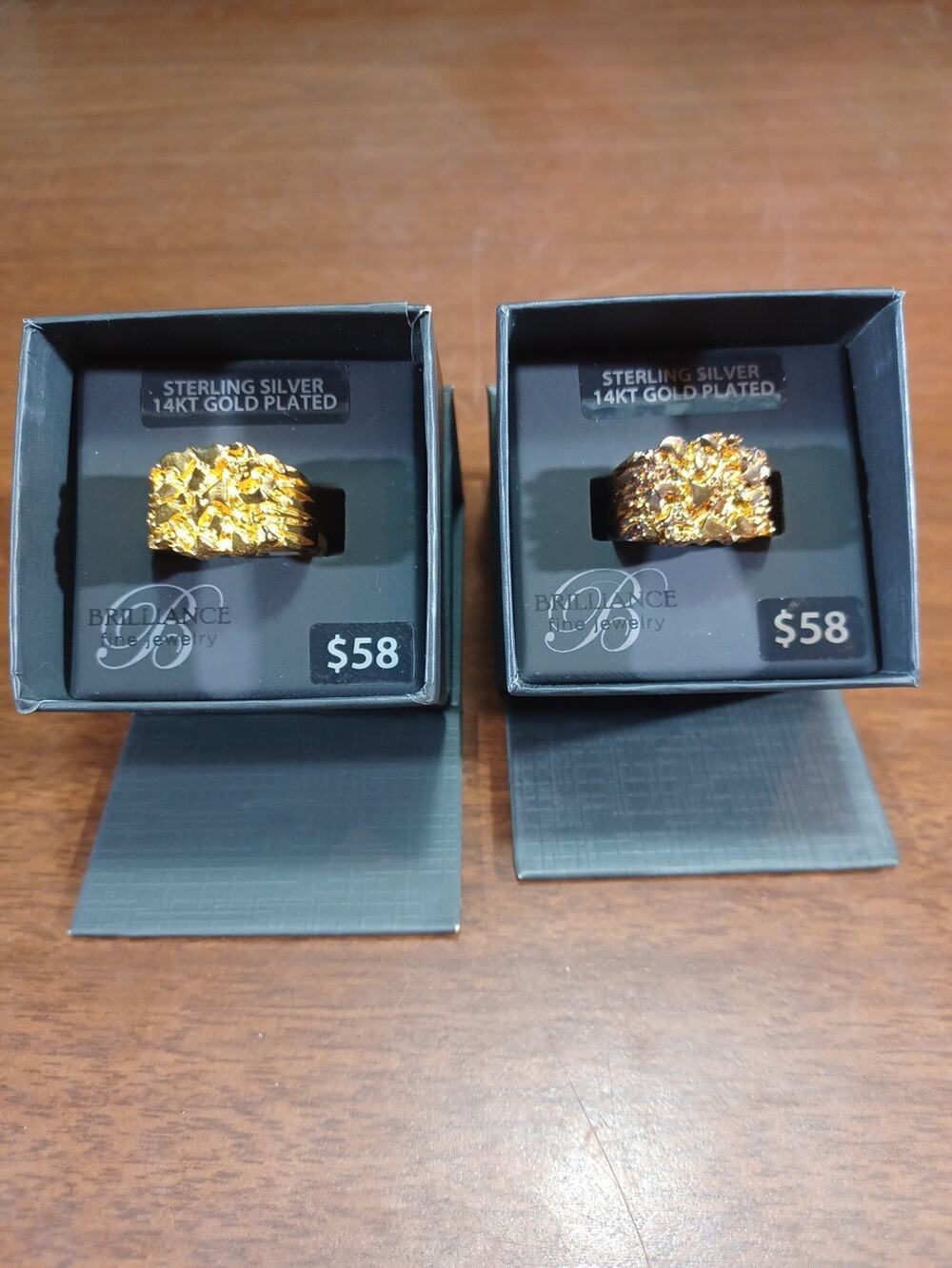 Brilliance Fine Jewelry Sterling Silver 14k Gold Nugget Ring NWT Size 10.5